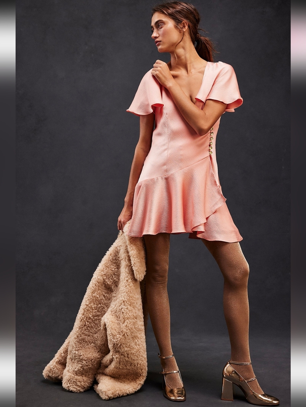 Free People Womens Dress NWT Scarlett Satin Ruffle Wrap Coquette Fairy Large